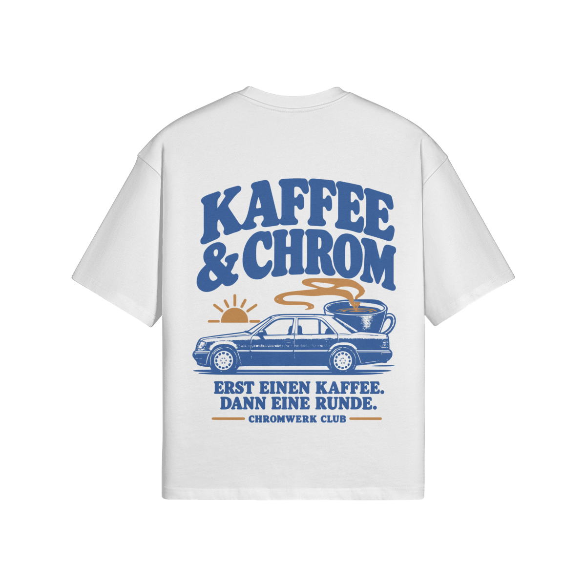 Rückseite – W124 Print Kaffee & Chrom – weißes Signature Heavyweight T-Shirt
